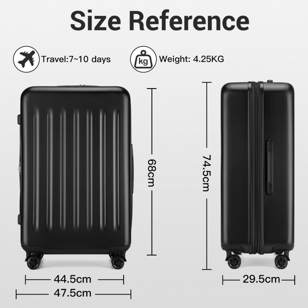 Kono KSK2477 3-Piece Luggage Set in Black - Expandable ABS Vertical Textured Hard Shell Suitcase with Secure 3-Digit Lock