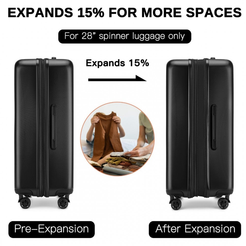 Kono KSK2477 3-Piece Luggage Set in Black - Expandable ABS Vertical Textured Hard Shell Suitcase with Secure 3-Digit Lock