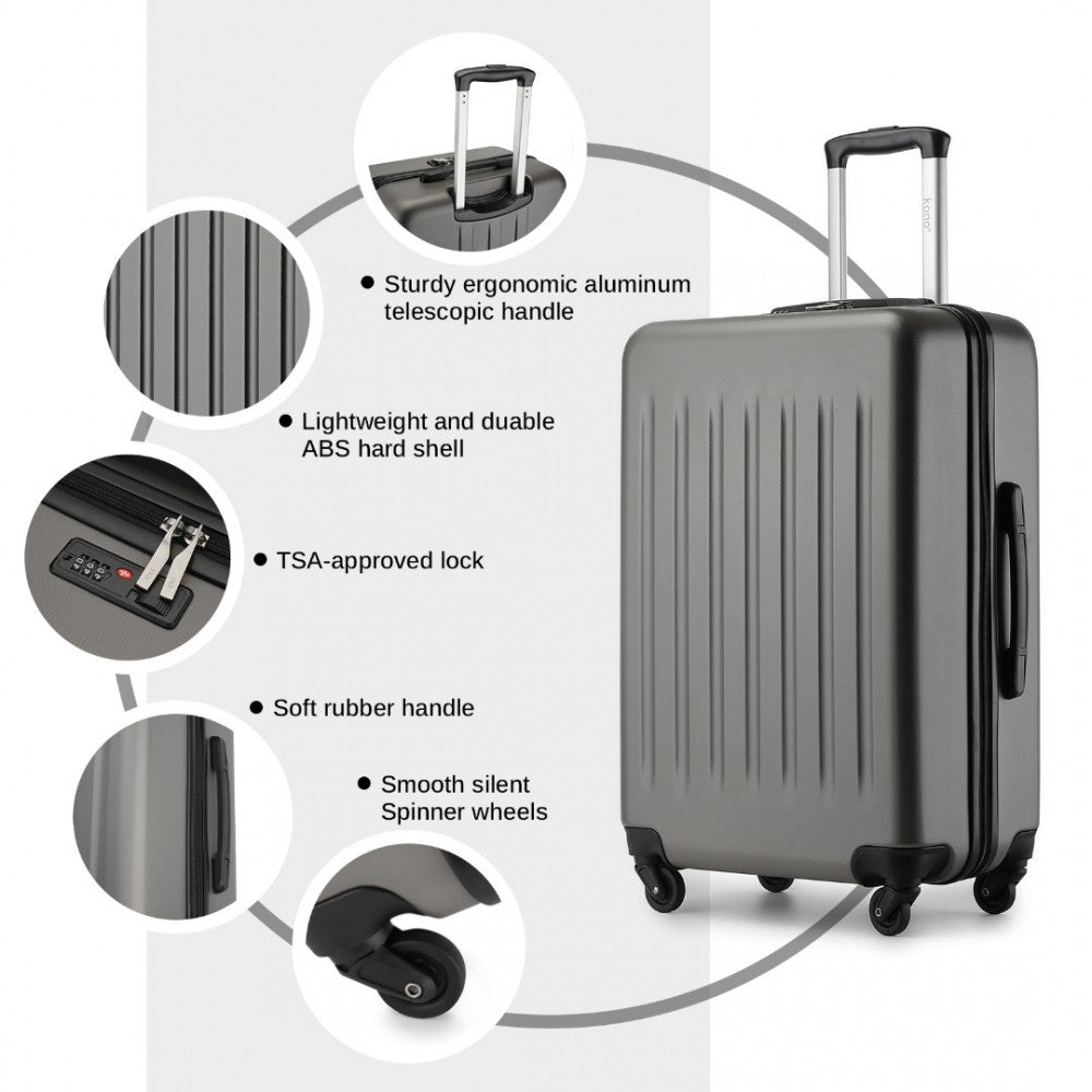 Kono KSK2477 3-Piece Luggage Set in Grey - Expandable ABS Vertical Textured Hard Shell Suitcase with Secure 3-Digit Lock