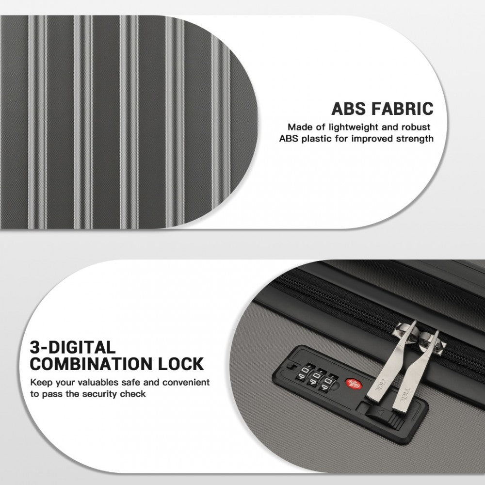 Kono KSK2477 3-Piece Luggage Set in Grey - Expandable ABS Vertical Textured Hard Shell Suitcase with Secure 3-Digit Lock