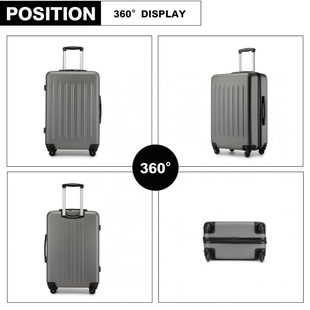 Kono KSK2477 3-Piece Luggage Set in Grey - Expandable ABS Vertical Textured Hard Shell Suitcase with Secure 3-Digit Lock