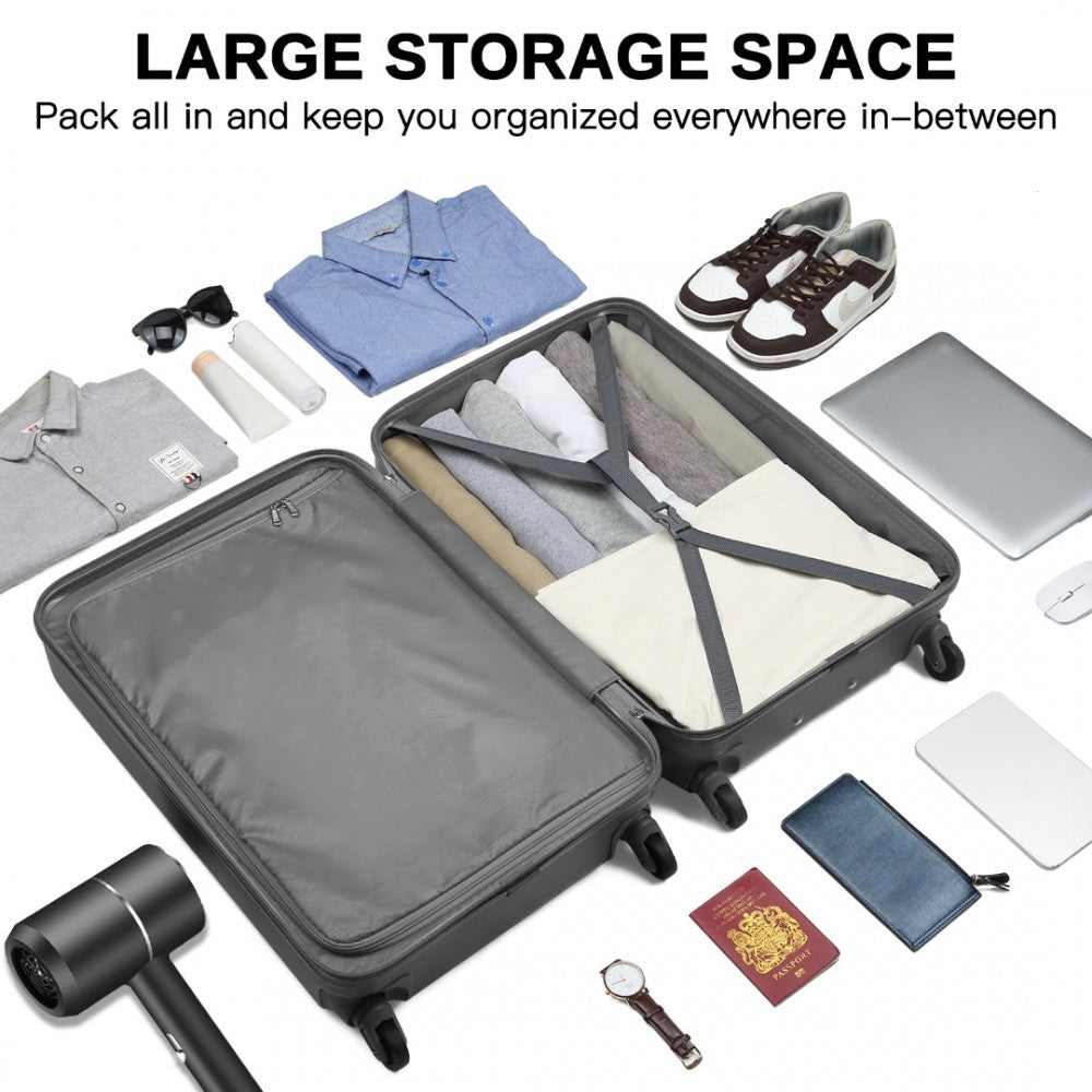 Kono KSK2477 3-Piece Luggage Set in Grey - Expandable ABS Vertical Textured Hard Shell Suitcase with Secure 3-Digit Lock