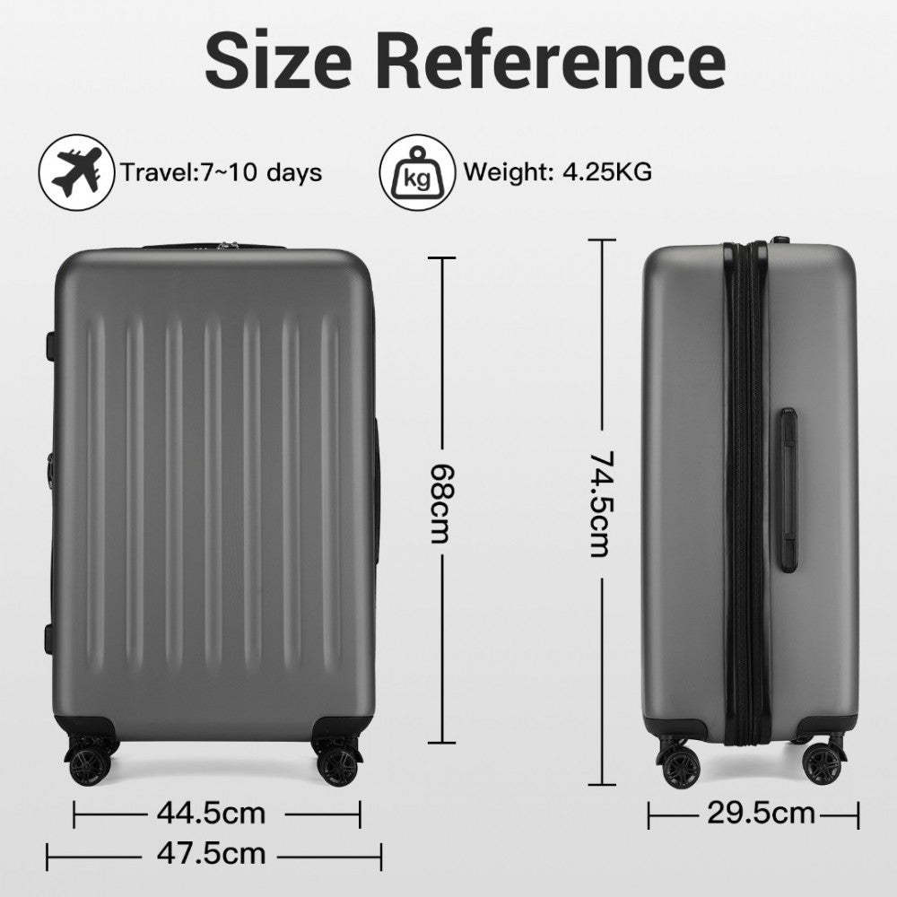 Kono KSK2477 3-Piece Luggage Set in Grey - Expandable ABS Vertical Textured Hard Shell Suitcase with Secure 3-Digit Lock