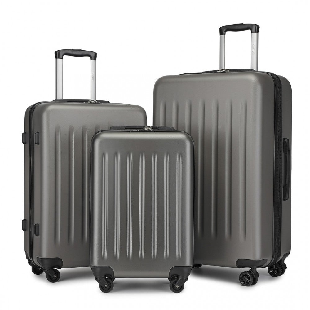 Kono KSK2477 3-Piece Luggage Set in Grey - Expandable ABS Vertical Textured Hard Shell Suitcase with Secure 3-Digit Lock