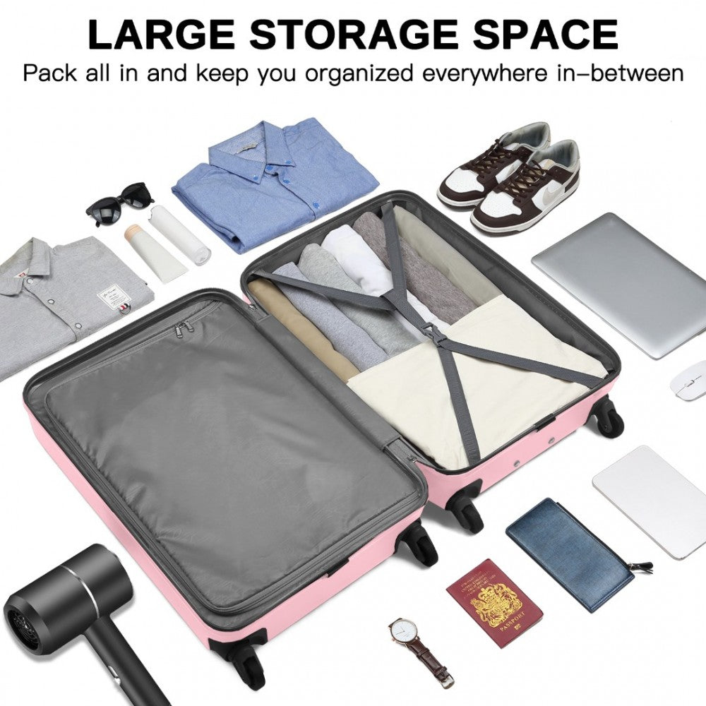 Kono KSK2477 3-Piece Luggage Set in Pink - Expandable ABS Vertical Textured Hard Shell Suitcase with Secure 3-Digit Lock