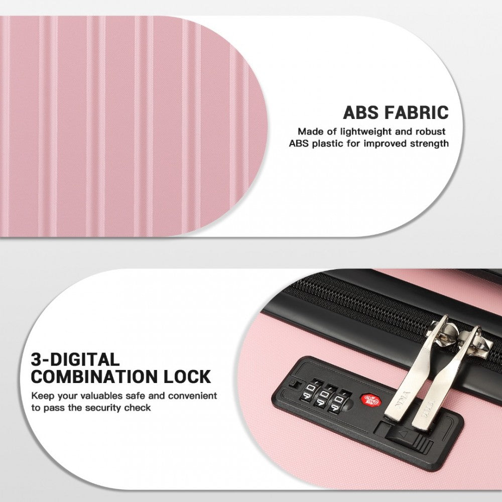 Kono KSK2477 3-Piece Luggage Set in Pink - Expandable ABS Vertical Textured Hard Shell Suitcase with Secure 3-Digit Lock