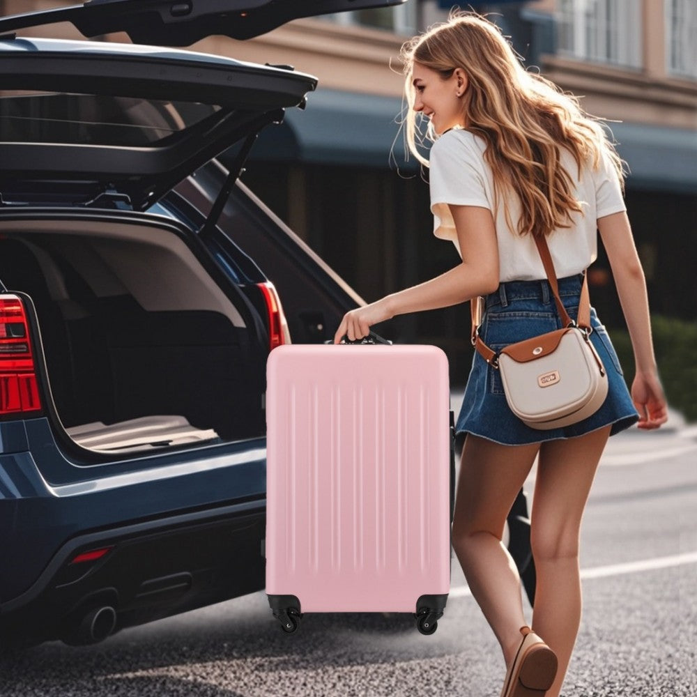 Kono KSK2477 3-Piece Luggage Set in Pink - Expandable ABS Vertical Textured Hard Shell Suitcase with Secure 3-Digit Lock
