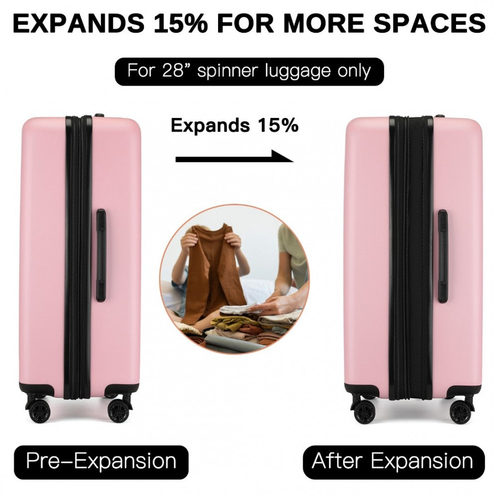 Kono KSK2477 3-Piece Luggage Set in Pink - Expandable ABS Vertical Textured Hard Shell Suitcase with Secure 3-Digit Lock