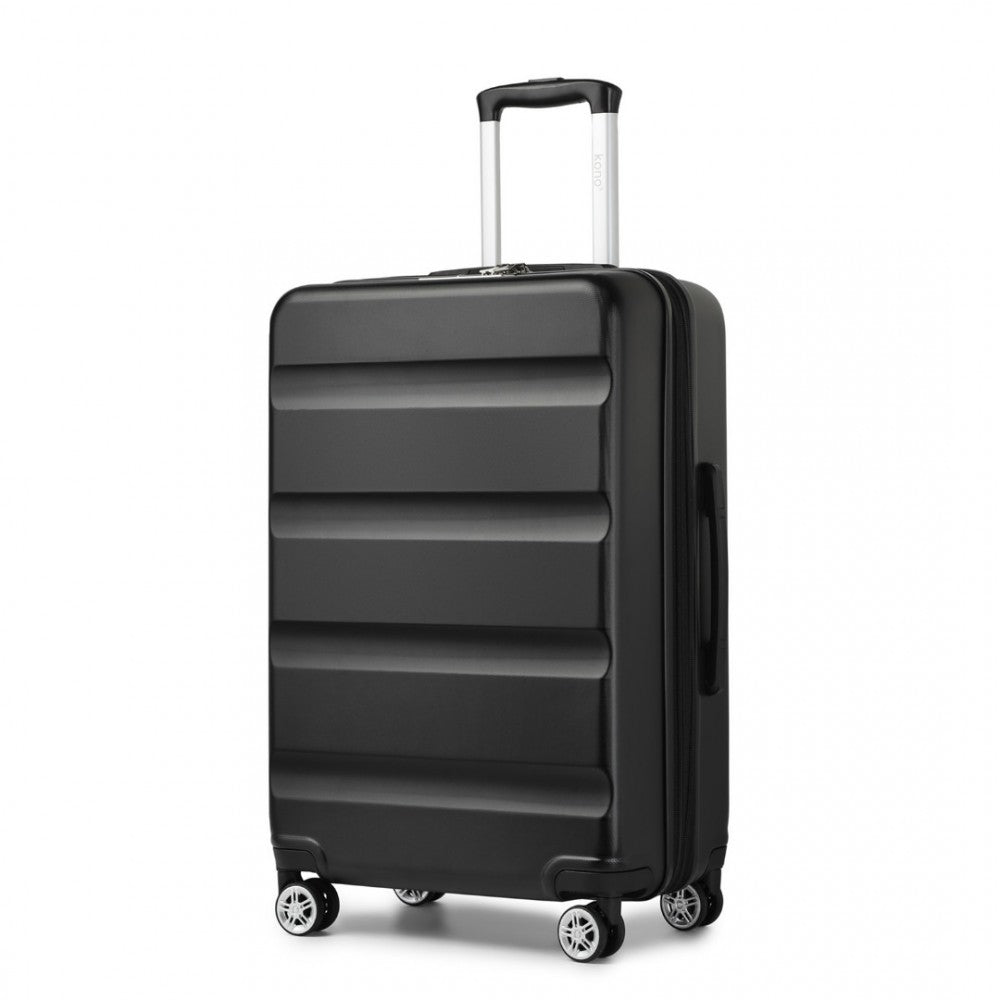 KSK2482 - Kono 3-Piece Horizontal Engraved Hard Shell ABS+PC Suitcase with TSA Lock - Black - Luggage eStore