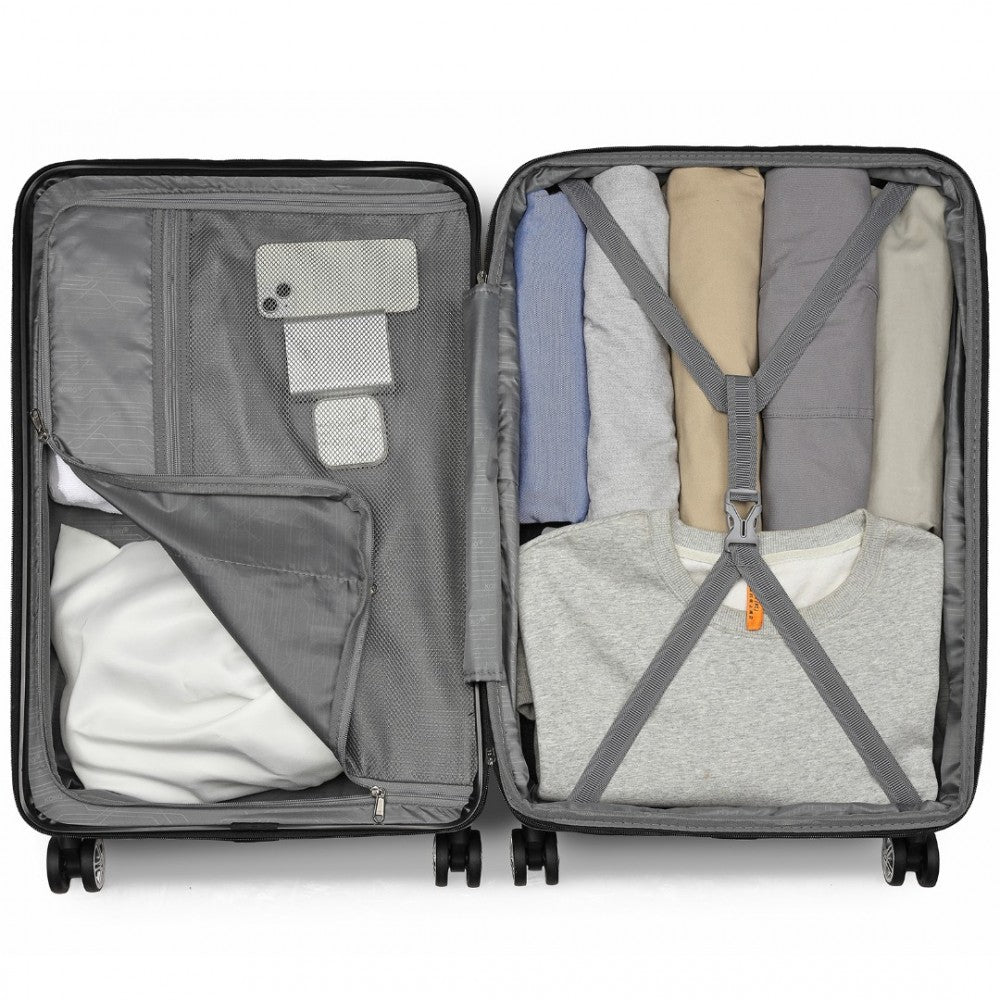 KSK2482 - Kono 3-Piece Horizontal Engraved Hard Shell ABS+PC Suitcase with TSA Lock - Black - Luggage eStore