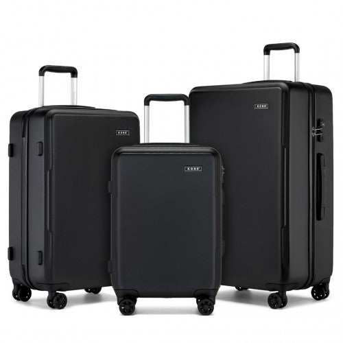KSK2494 - Kono 3-Piece Minimalist Hard Shell ABS+PC Luggage Set with TSA Lock and 360° Spinner Wheels - Black - Luggage eStore
