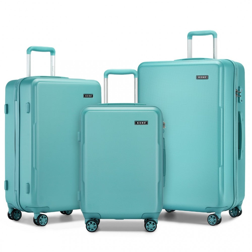KSK2494 - Kono 3-Piece Minimalist Hard Shell ABS+PC Luggage Set with TSA Lock and 360° Spinner Wheels - Blue - Luggage eStore