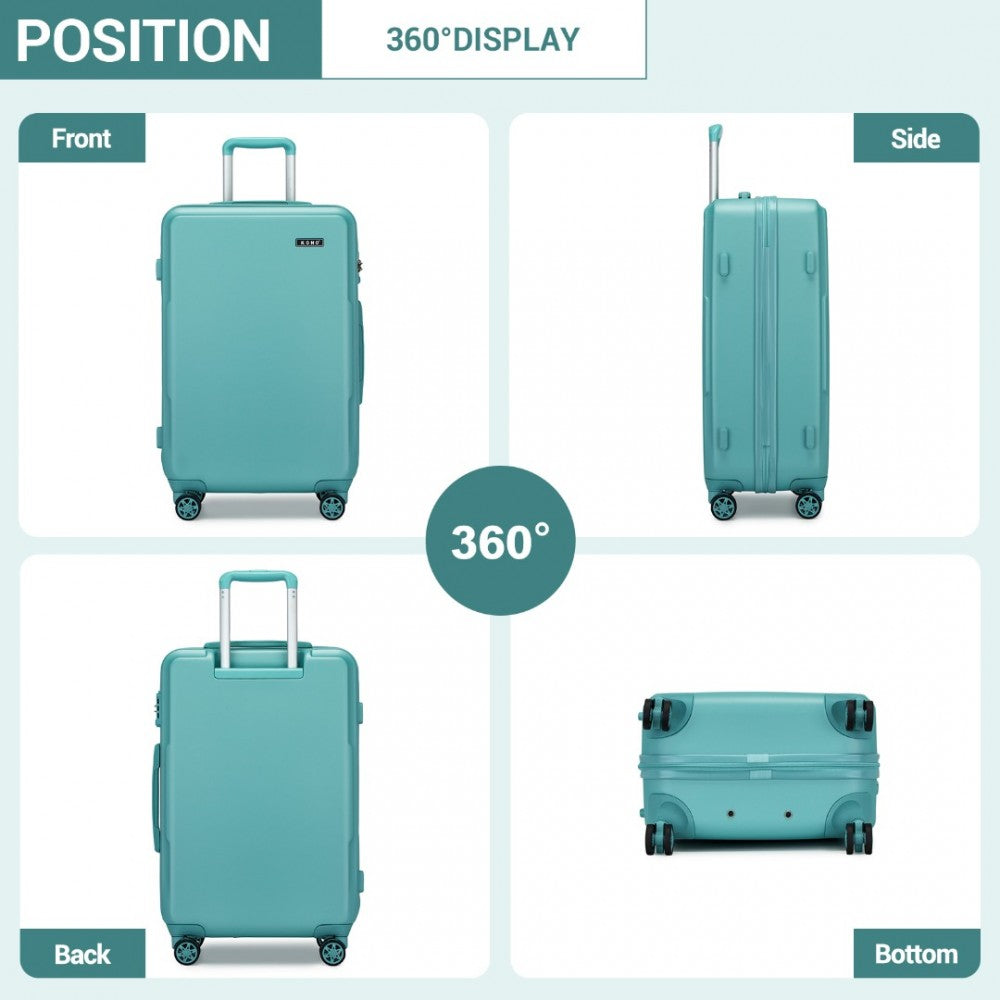 KSK2494 - Kono 3-Piece Minimalist Hard Shell ABS+PC Luggage Set with TSA Lock and 360° Spinner Wheels - Blue - Luggage eStore