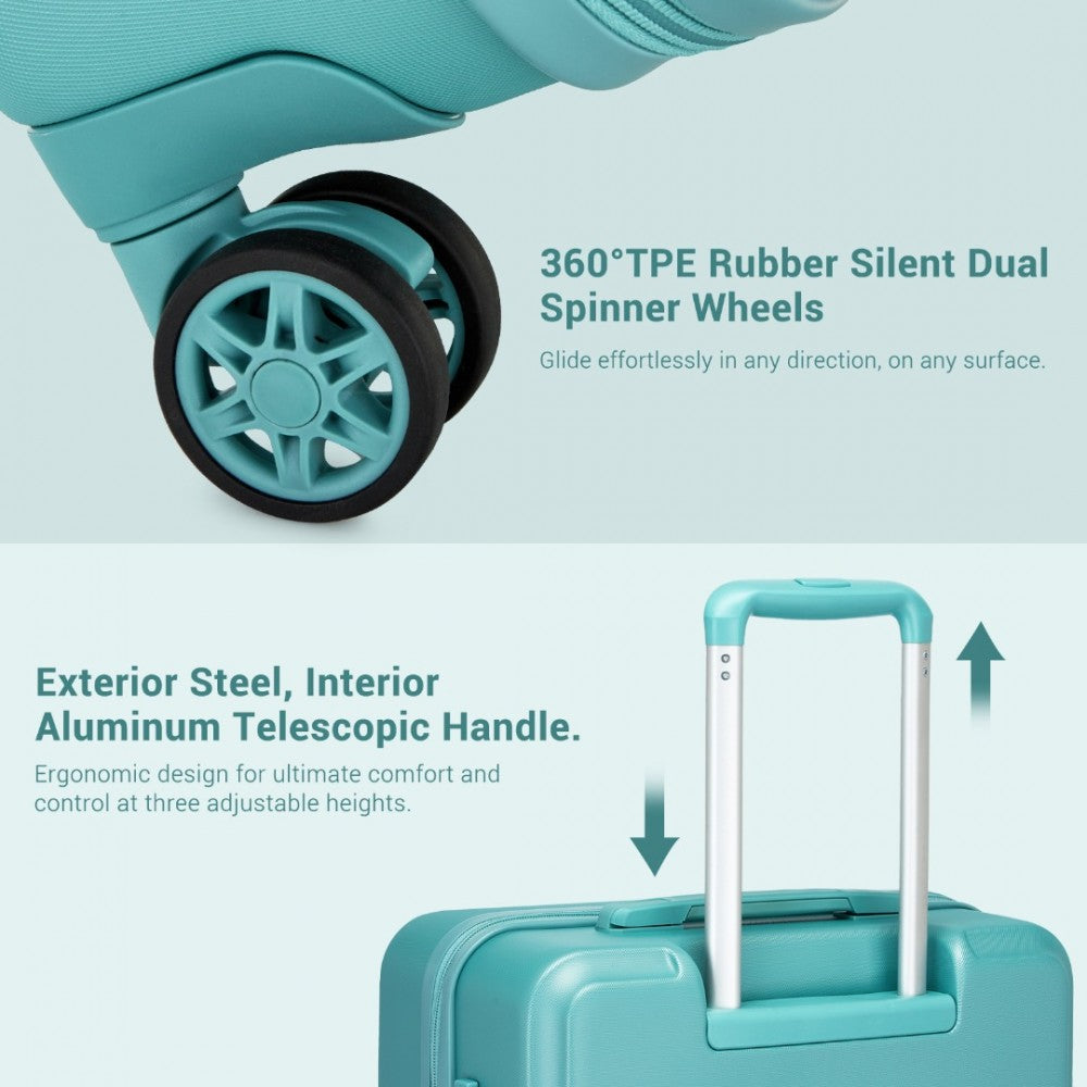 KSK2494 - Kono 3-Piece Minimalist Hard Shell ABS+PC Luggage Set with TSA Lock and 360° Spinner Wheels - Blue - Luggage eStore