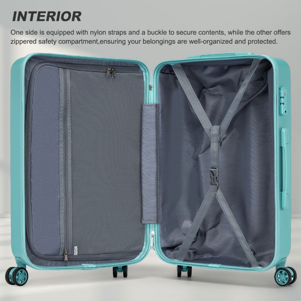 KSK2494 - Kono 3-Piece Minimalist Hard Shell ABS+PC Luggage Set with TSA Lock and 360° Spinner Wheels - Blue - Luggage eStore