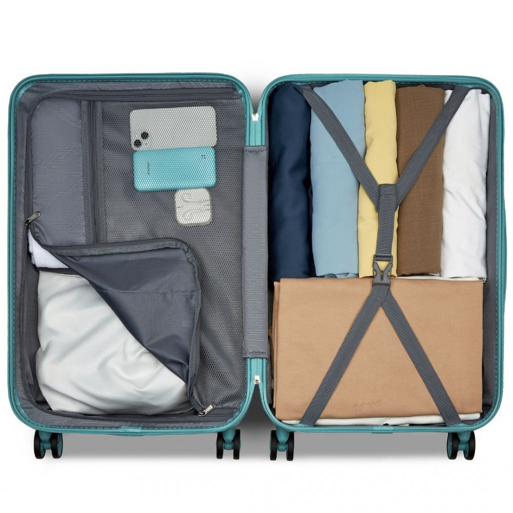 KSK2494 - Kono 3-Piece Minimalist Hard Shell ABS+PC Luggage Set with TSA Lock and 360° Spinner Wheels - Blue - Luggage eStore