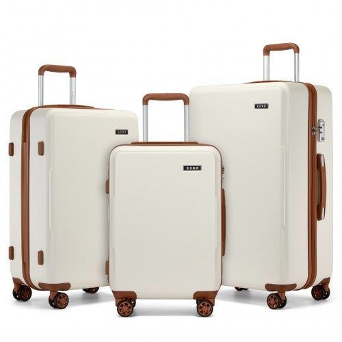 KSK2494 - Kono 3-Piece Minimalist Hard Shell ABS+PC Luggage Set with TSA Lock and 360° Spinner Wheels - Cream And Brown - Luggage eStore