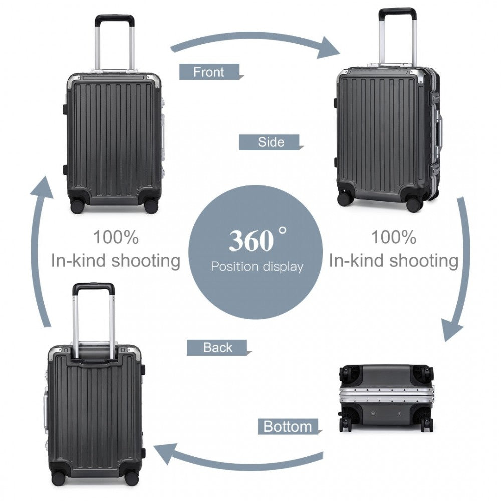 KSS2481 - Supercase Durable 20 Inch PC Hardshell Aluminum Frame Suitcase With TSA Lock - Black - Luggage eStore