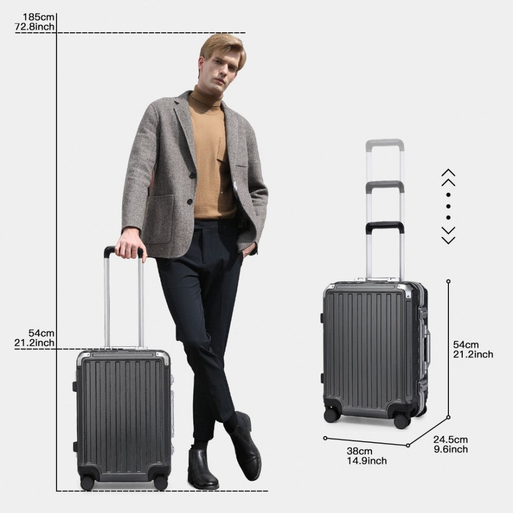 KSS2481 - Supercase Durable 20 Inch PC Hardshell Aluminum Frame Suitcase With TSA Lock - Black - Luggage eStore
