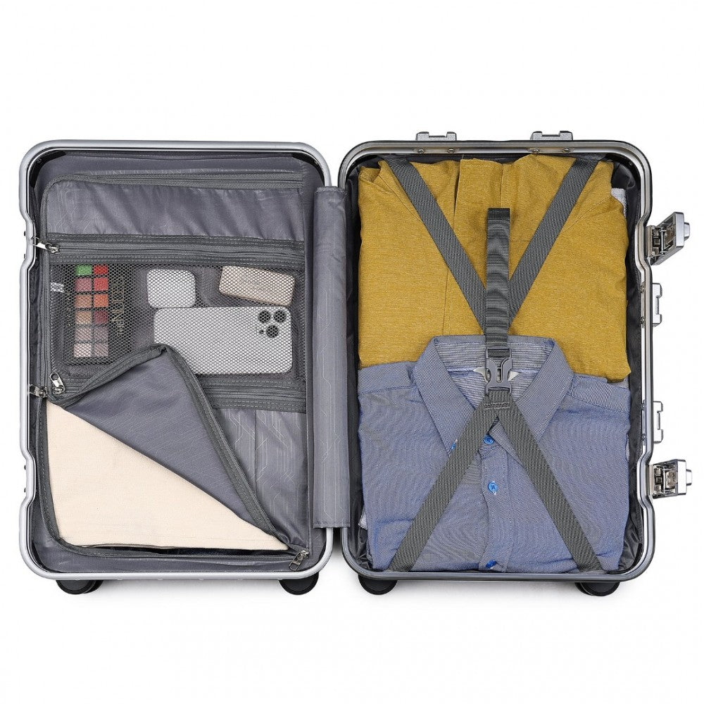 KSS2481 - Supercase Durable 20 Inch PC Hardshell Aluminum Frame Suitcase With TSA Lock - Black - Luggage eStore