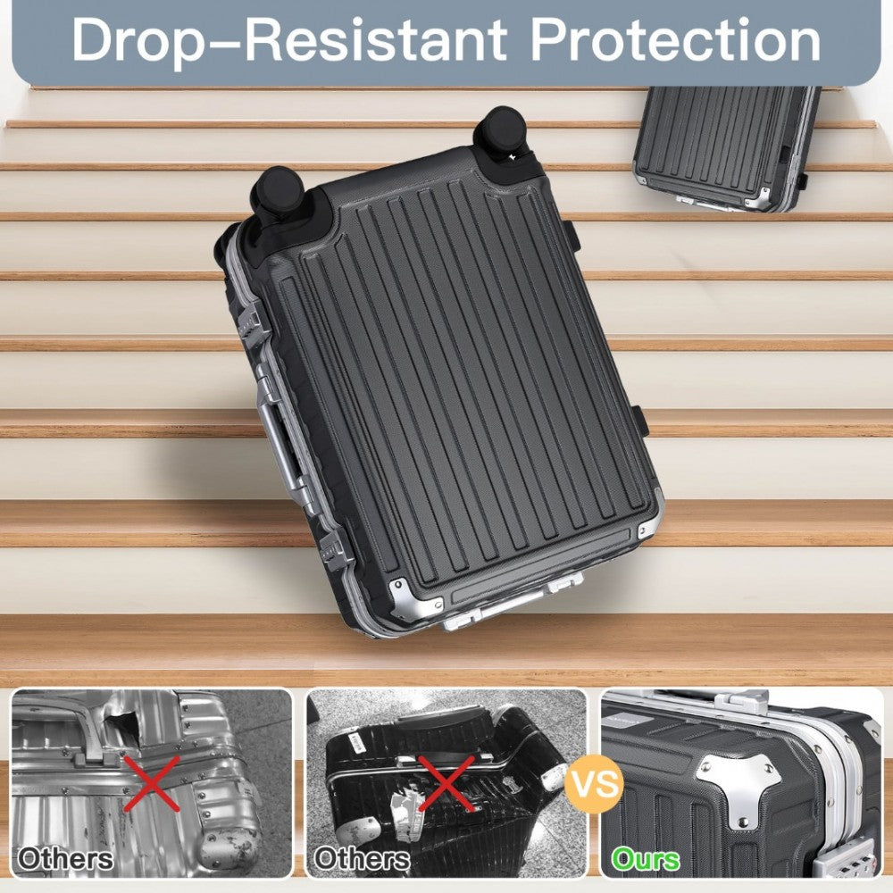 KSS2481 - Supercase Durable 20 Inch PC Hardshell Aluminum Frame Suitcase With TSA Lock - Black - Luggage eStore