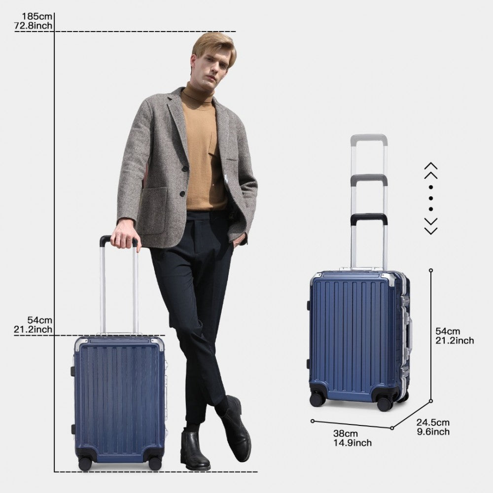 KSS2481 - Supercase Durable 20 Inch PC Hardshell Aluminum Frame Suitcase With TSA Lock - Navy - Luggage eStore