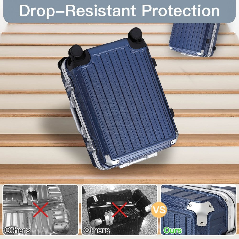 KSS2481 - Supercase Durable 20 Inch PC Hardshell Aluminum Frame Suitcase With TSA Lock - Navy - Luggage eStore