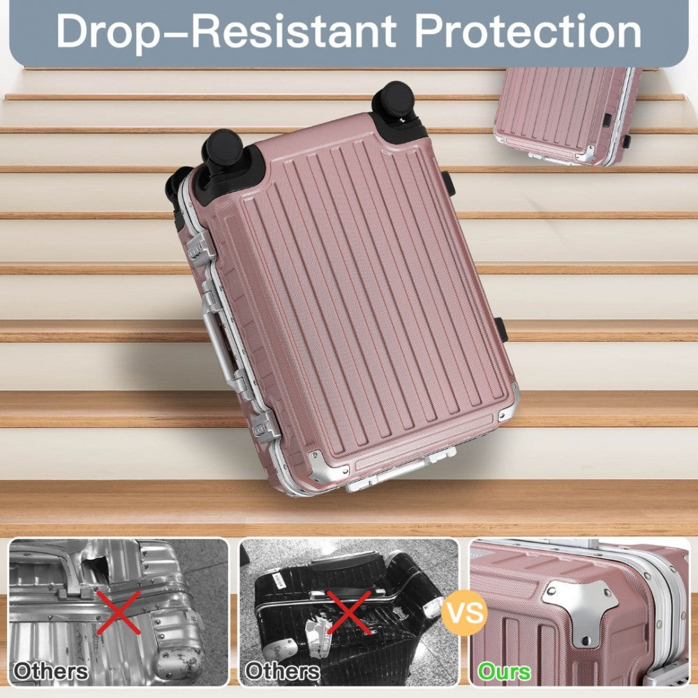 KSS2481 - Supercase Durable 20 Inch PC Hardshell Aluminum Frame Suitcase With TSA Lock - Nude - Luggage eStore