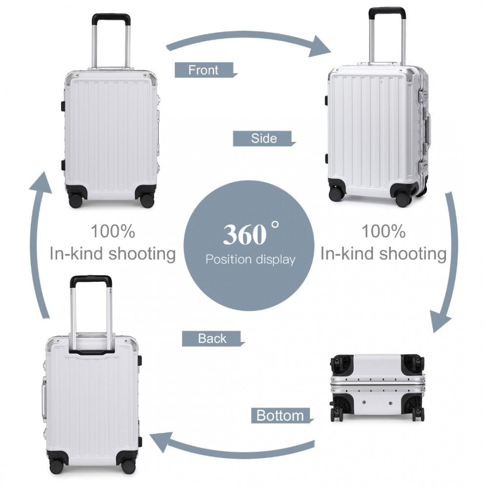 KSS2481 - Supercase Durable 20 Inch PC Hardshell Aluminum Frame Suitcase With TSA Lock - White - Luggage eStore