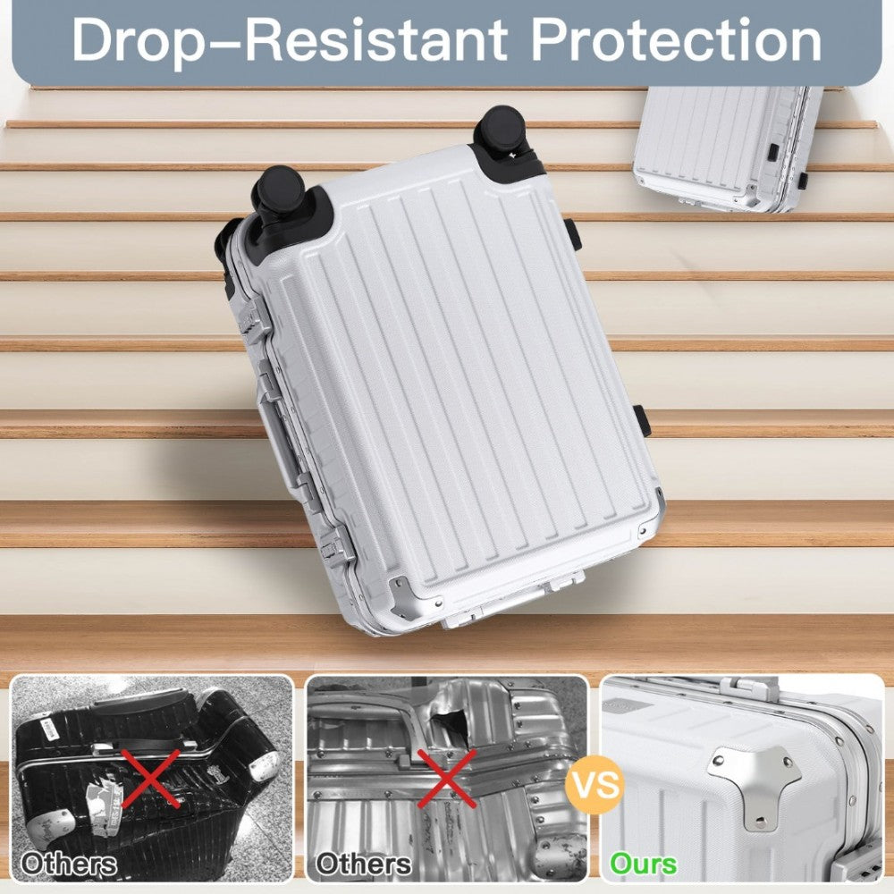 KSS2481 - Supercase Durable 20 Inch PC Hardshell Aluminum Frame Suitcase With TSA Lock - White - Luggage eStore