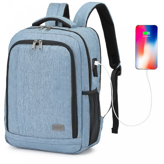 Kono BPK2442 Backpack in Blue - Features Anti-Theft Pocket, Laptop Compartment and a USB & Type-C Port
