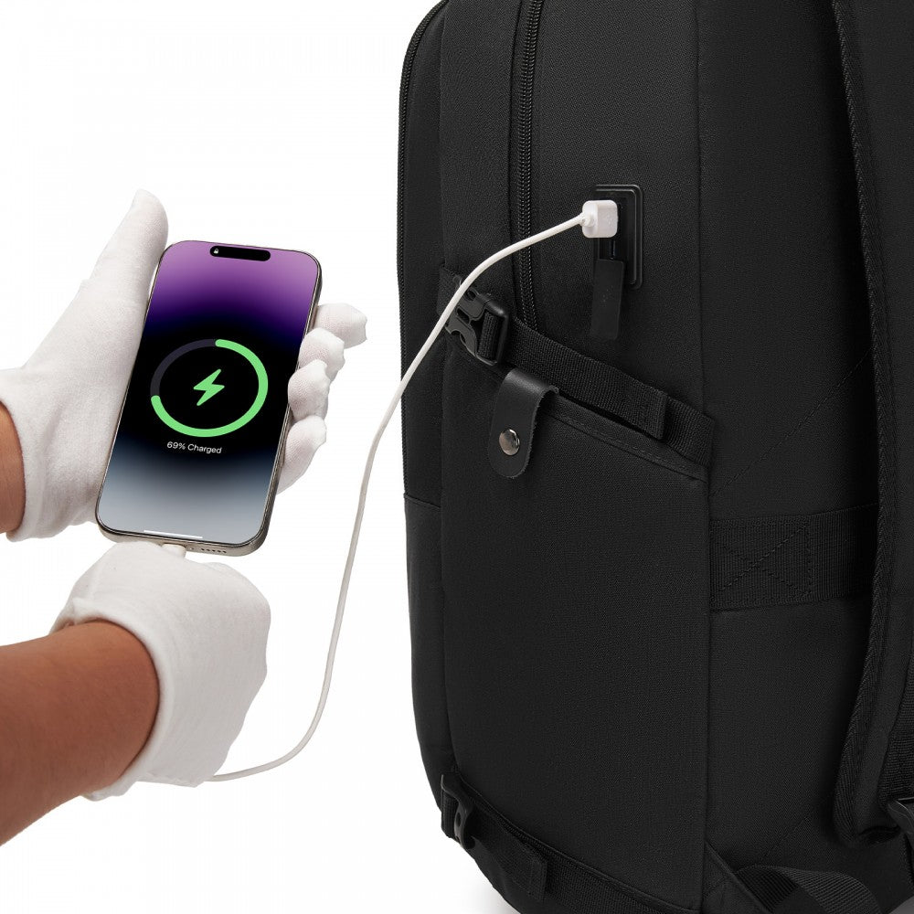 Kono BPK2501 Backpack in Black - Modern Urban Style Laptop Backpack with USB & Type-C Charging Port