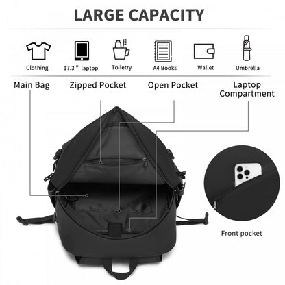 Kono BPK2501 Backpack in Black - Modern Urban Style Laptop Backpack with USB & Type-C Charging Port
