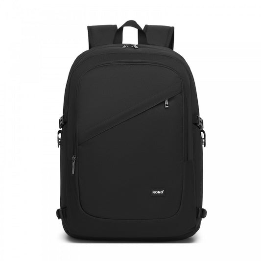 Kono BPK2501 Backpack in Black - Modern Urban Style Laptop Backpack with USB & Type-C Charging Port