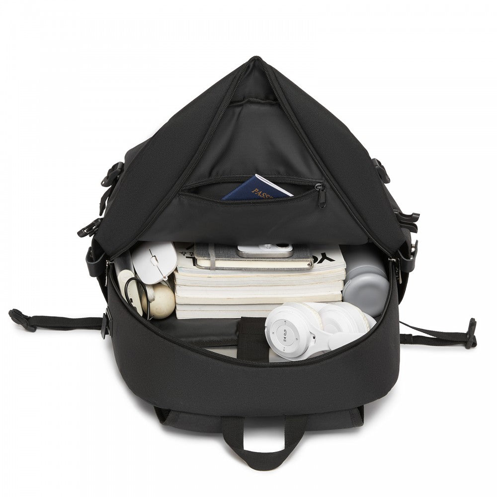 Kono BPK2501 Backpack in Black - Modern Urban Style Laptop Backpack with USB & Type-C Charging Port