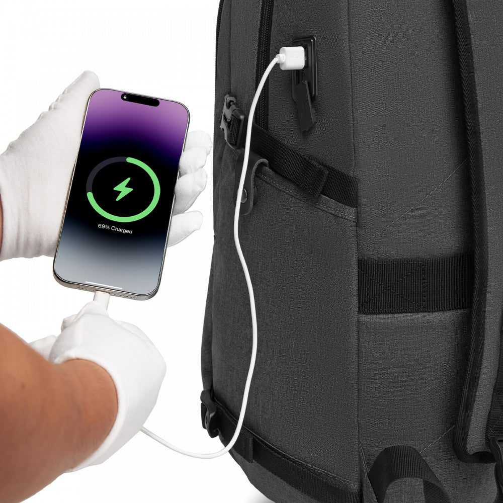 Kono BPK2501 Backpack in Dark Grey - Modern Urban Style Laptop Backpack with USB & Type-C Charging Port