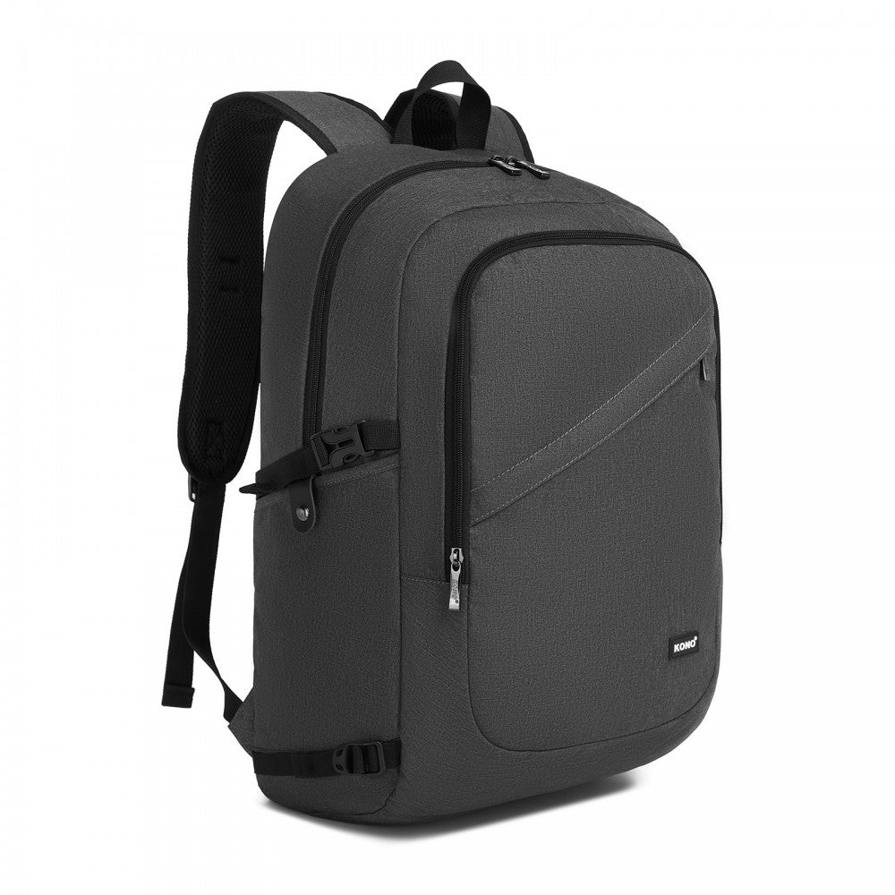 Kono BPK2501 Backpack in Dark Grey - Modern Urban Style Laptop Backpack with USB & Type-C Charging Port