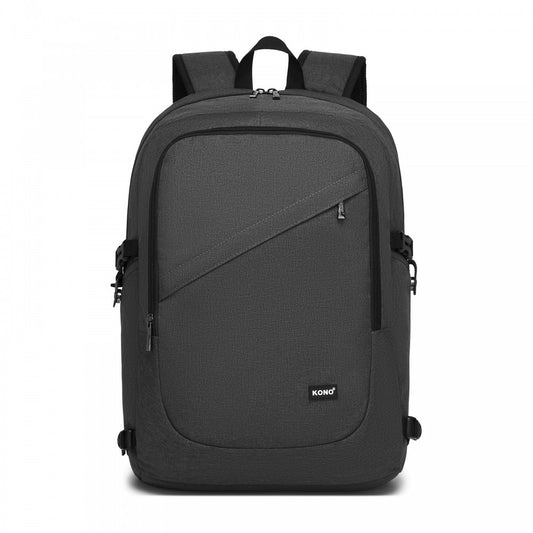 Kono BPK2501 Backpack in Dark Grey - Modern Urban Style Laptop Backpack with USB & Type-C Charging Port