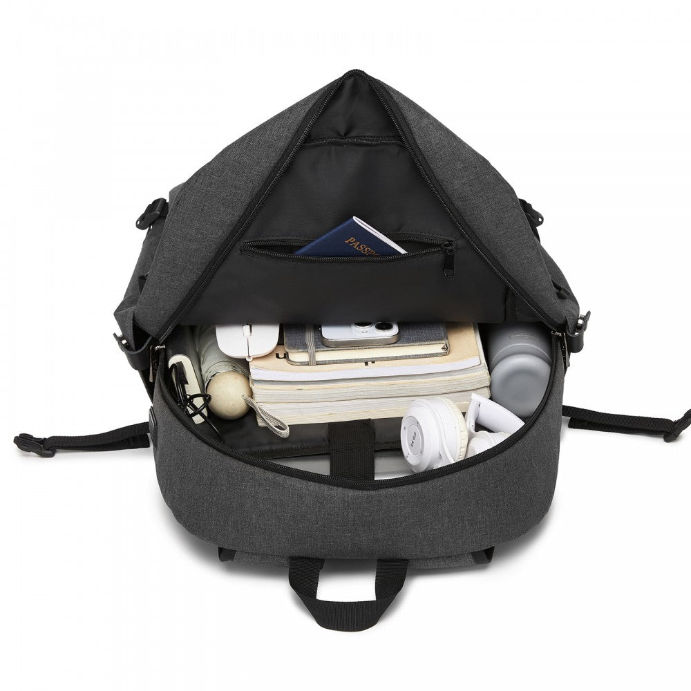 Kono BPK2501 Backpack in Dark Grey - Modern Urban Style Laptop Backpack with USB & Type-C Charging Port