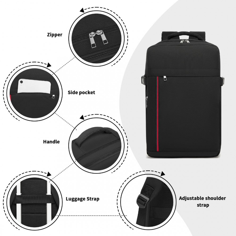 Kono BPK2504 Backpack in Black with Red Trim - Water-Resistant Cabin Backpack for 15.6” Laptops