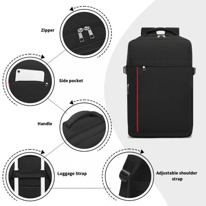 Kono BPK2504 Backpack in Black with Red Trim - Water-Resistant Cabin Backpack for 15.6” Laptops