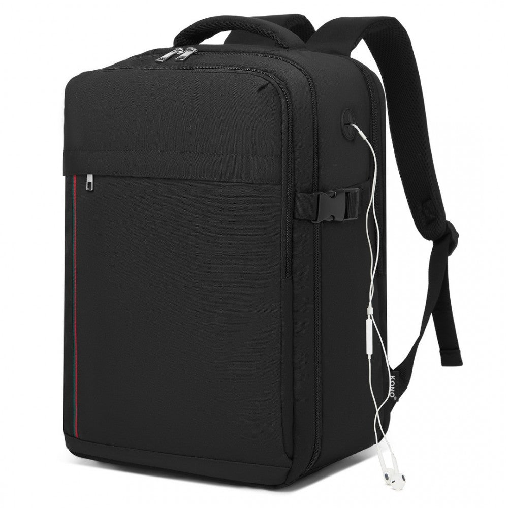 Kono BPK2504 Backpack in Black with Red Trim - Water-Resistant Cabin Backpack for 15.6” Laptops