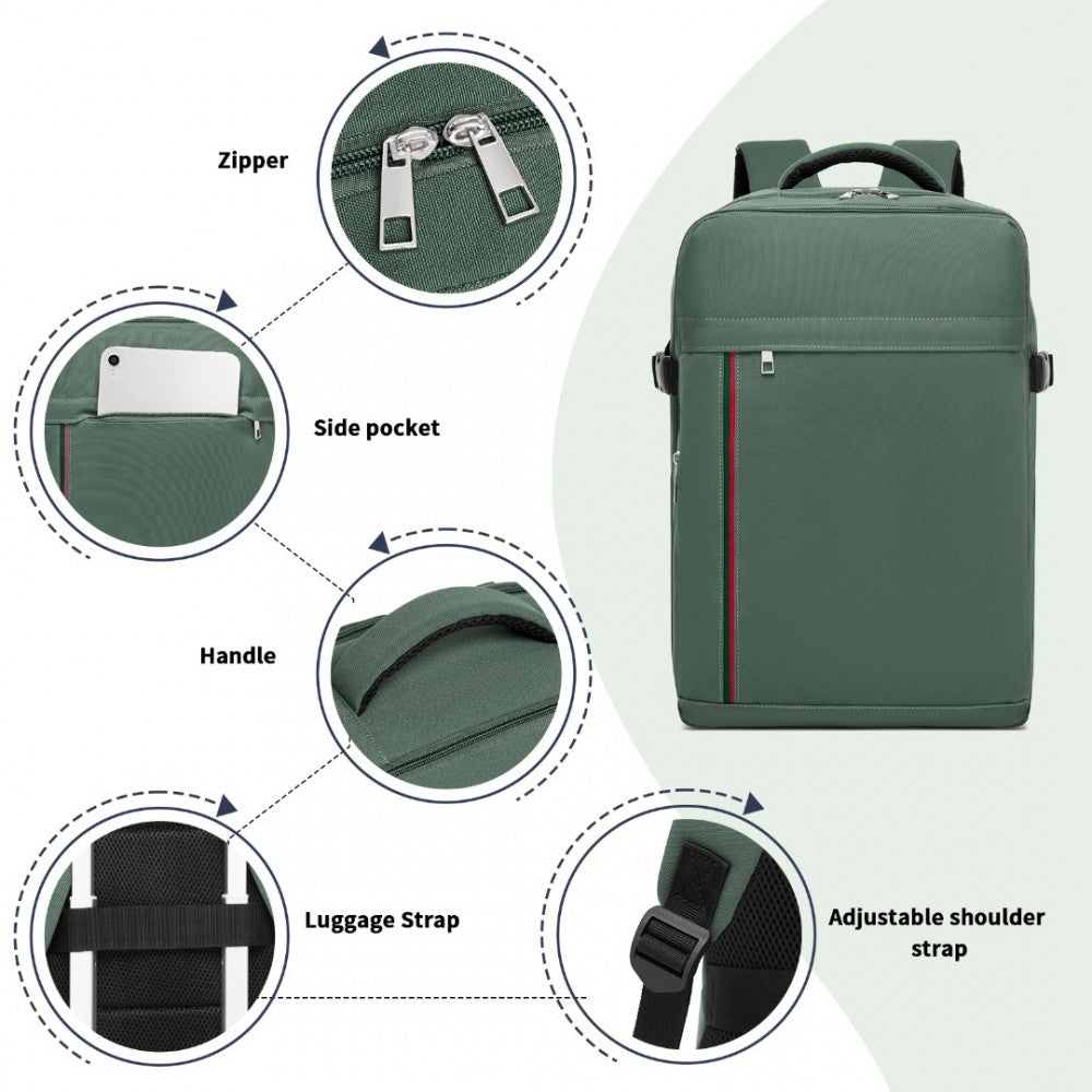 Kono BPK2504 Backpack in Green with Red Trim - Water-Resistant Cabin Backpack for 15.6” Laptops