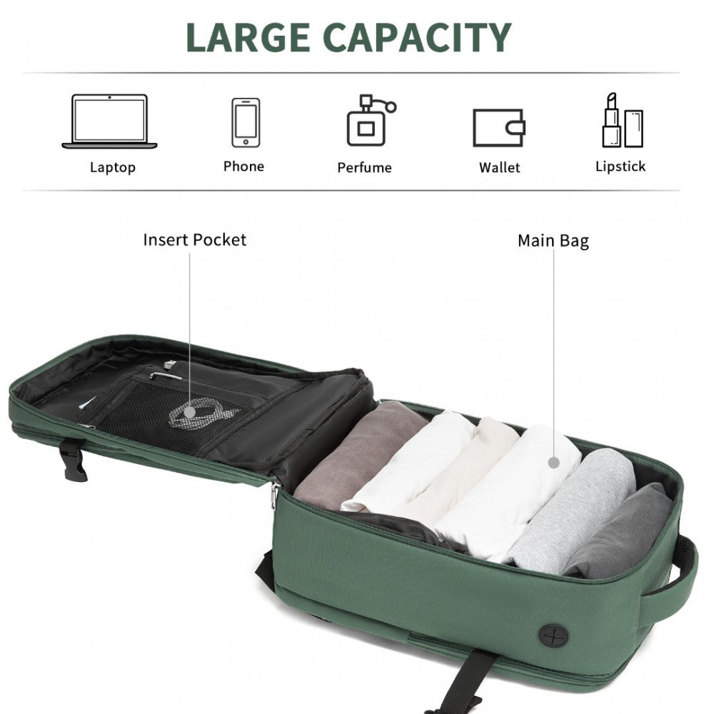 Kono BPK2504 Backpack in Green with Red Trim - Water-Resistant Cabin Backpack for 15.6” Laptops