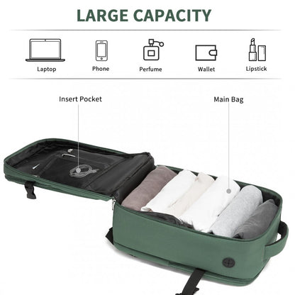 Kono BPK2504 Backpack in Green with Red Trim - Water-Resistant Cabin Backpack for 15.6” Laptops