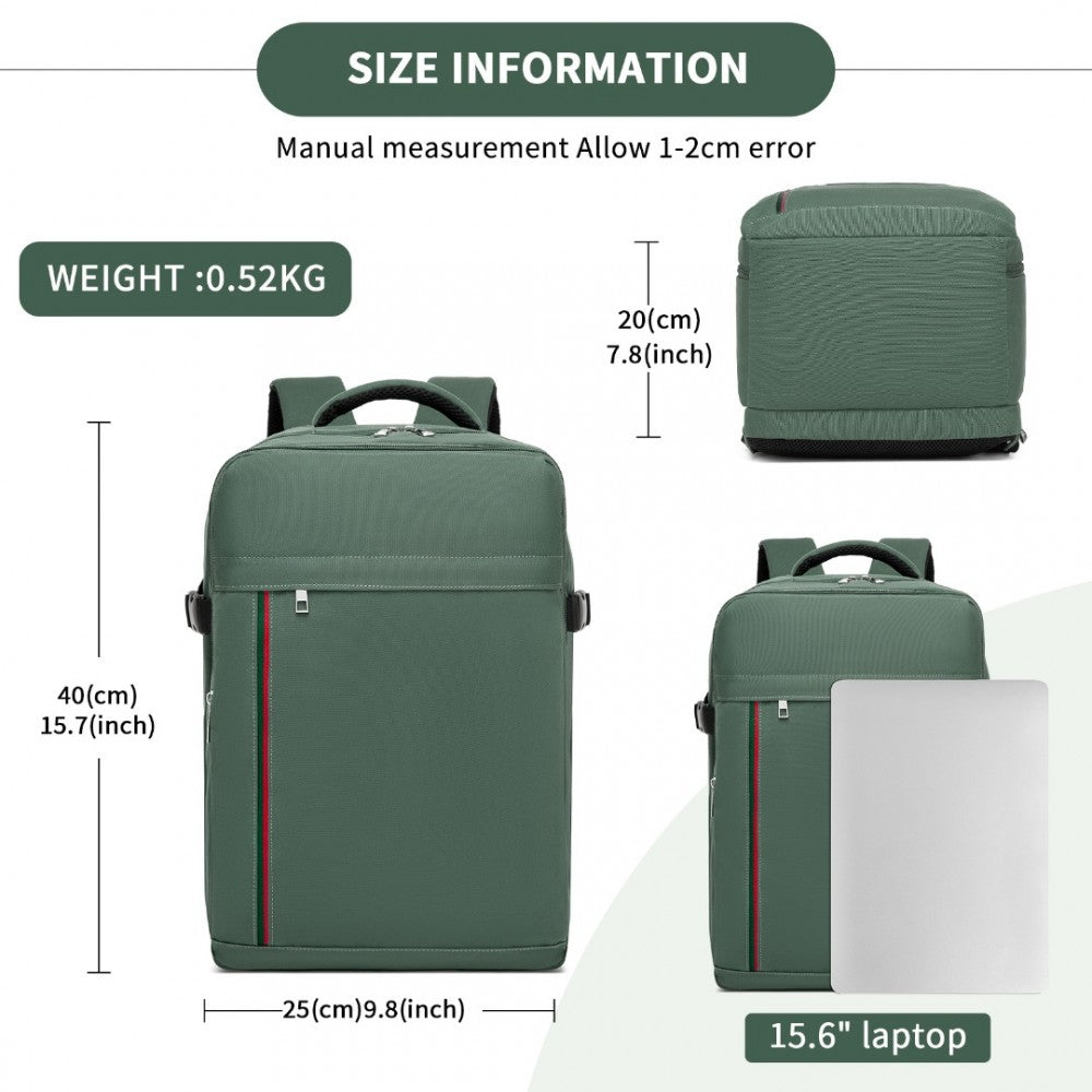 Kono BPK2504 Backpack in Green with Red Trim - Water-Resistant Cabin Backpack for 15.6” Laptops
