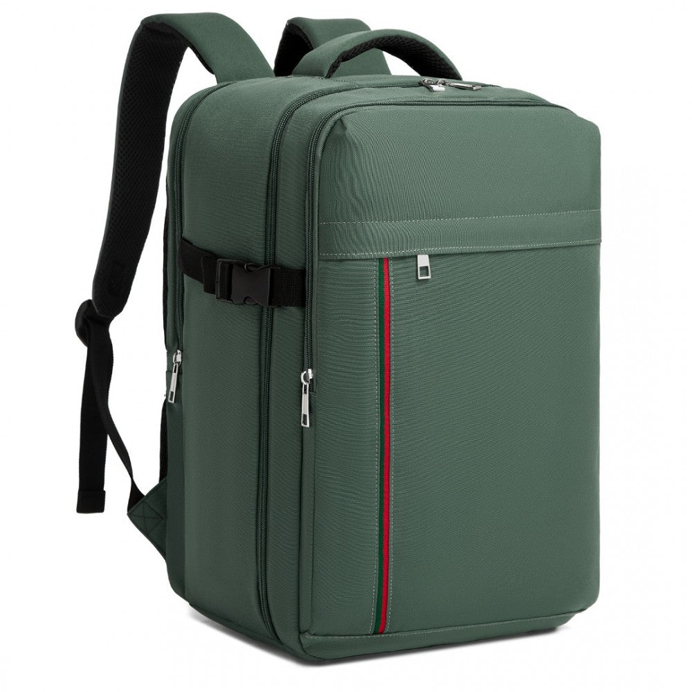 Kono BPK2504 Backpack in Green with Red Trim - Water-Resistant Cabin Backpack for 15.6” Laptops