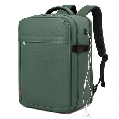 Kono BPK2504 Backpack in Green with Red Trim - Water-Resistant Cabin Backpack for 15.6” Laptops