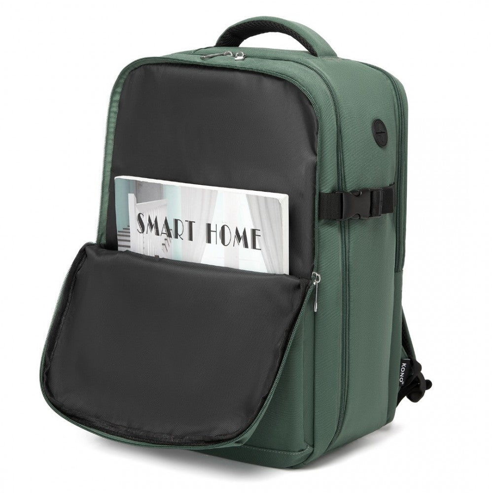 Kono BPK2504 Backpack in Green with Red Trim - Water-Resistant Cabin Backpack for 15.6” Laptops