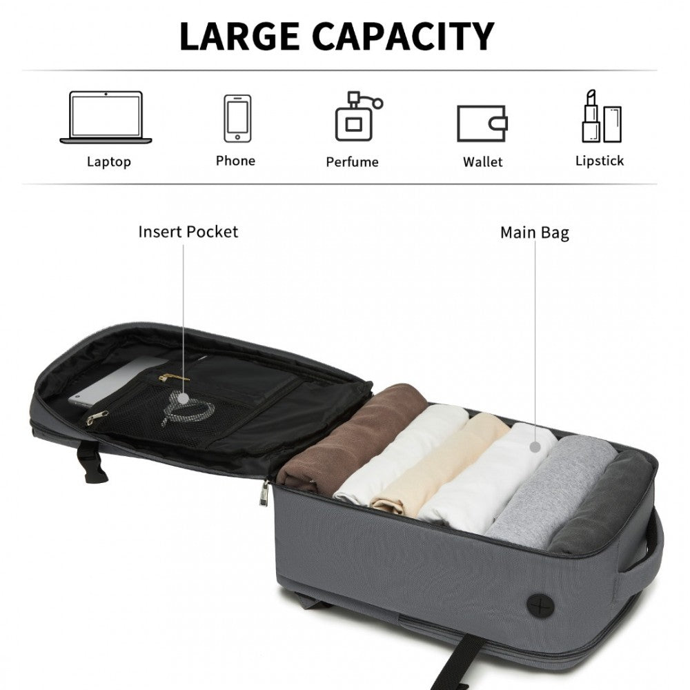 Kono BPK2504 Backpack in Grey with Red Trim - Water-Resistant Cabin Backpack for 15.6” Laptops